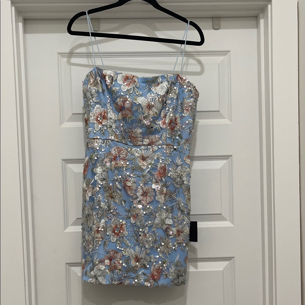 Lulu's Light Blue Sequin Embellished Mini Dress